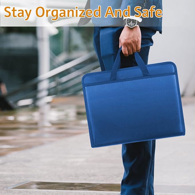 File Organizer Fireproof Expanding Accordion File Folder with Zipper Labels13 Pockets Document Organizer Holder Storage Box Bag for Business Office Receipt Home Travel