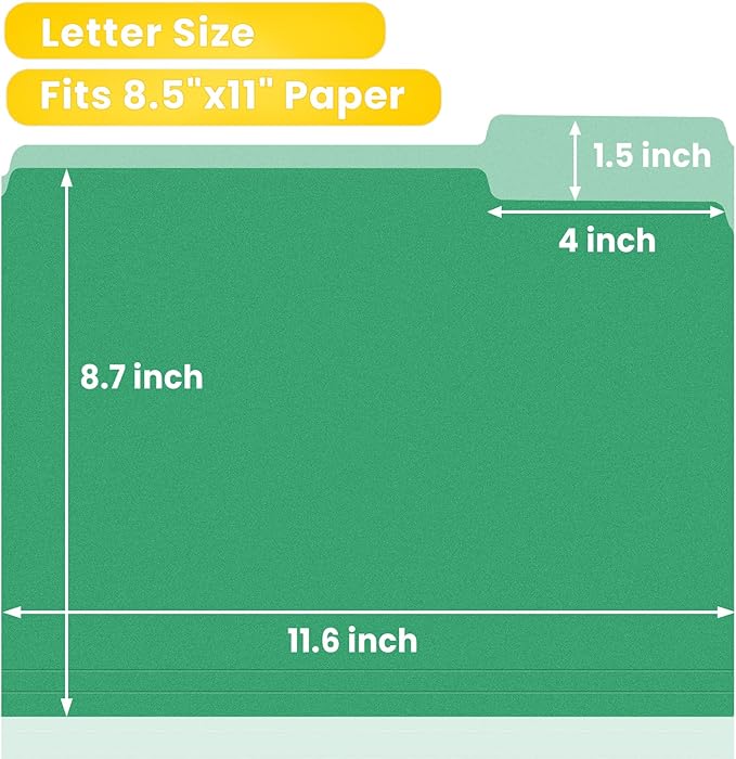 SUNEE File Folders, 120 Pack Manilla Folders 8.5 x 11, Colored File Folders Home Office School Supplies for Documents Files Paper, Green