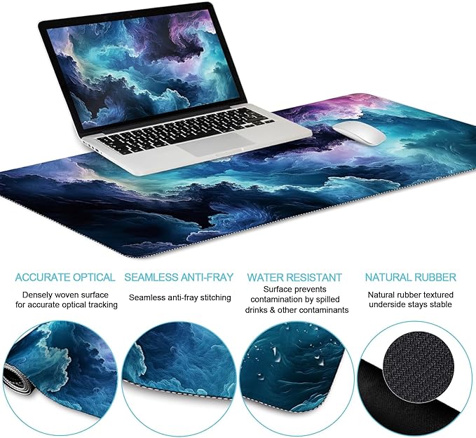 Galaxy Mouse Pad Set Large Desk Matt for Desktop, Ergonomic Mouse Pad with Wrist Rest, Gaming Mousepad Wrist Support Keyboard Mat Cup Coaster Set Cute Office Desk Decor Accessories