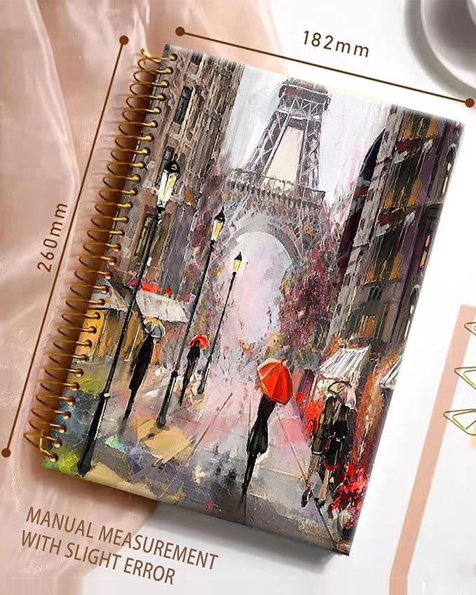 iampanda Spiral Journal Notebook,Strong Twin-Wire Binding with Premium Paper for Girl Women,60 Sheets A5 College Ruled Notebook/Journal,Perfect for School Office Home Gifts,Paris Street Art Painting