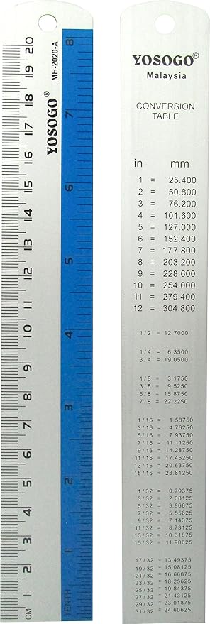 Set of 3 Aluminum Rulers of 6”, 8”, 12” in Inch and cm Scale W/Hanging Hole (Random Color)