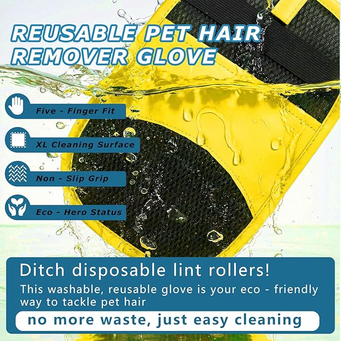 GASRONS 2Pcs Magic Brush Pet Hair Remover, Five-Finger Electrostatic Cat & Dog Hair Removal Gloves for Furniture, Couch, Carpet, Bedding, Reusable Cleaning and Grooming Mitts