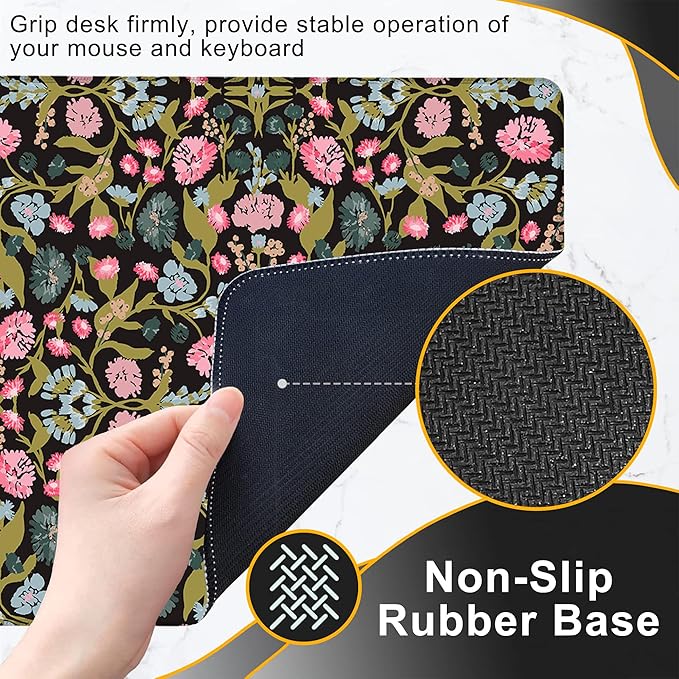 Gaming Mouse Pad, Vintage William Morris Floral Large Desk Mat for Keyboard and Mouse,Non-Slip Rubber Base and Stitched Edges Desk Pad for Home Office 35.4x15.7in