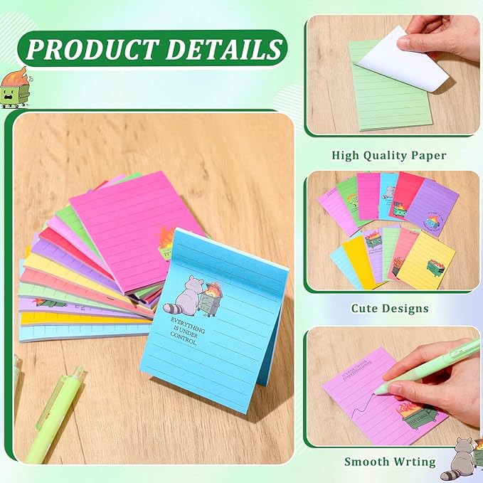12 Pcs Funny Sticky Notes for Work 4x3 Inches Sarcastic Self Adhesive Notepads Novelty Memo Note Pads for Office Coworker Gifts Employee Appreciation Supplies (Dumpster Fire,Bright Color)