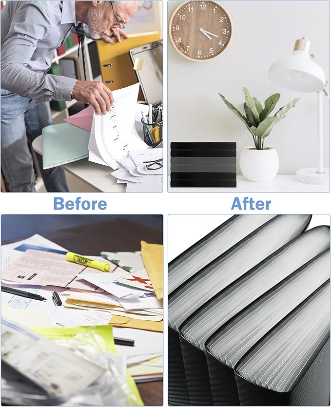 Cesil Black 7-Pocket Expanding File Folder, 33x24x3.5cm, A4, Letter, Polypropylene, Paper, 1x