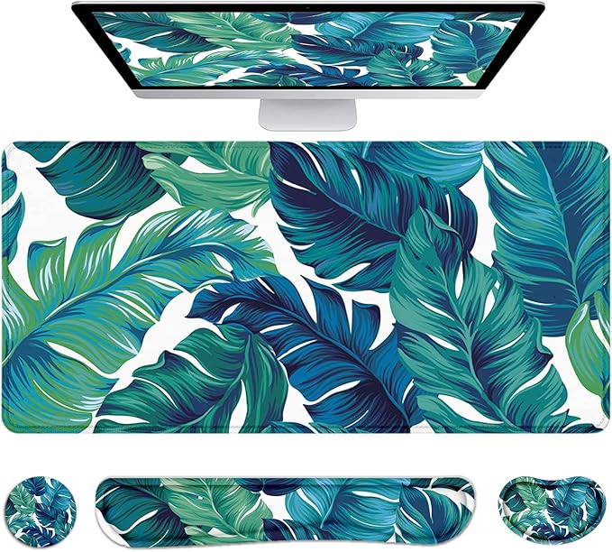 LATEEFAH Desk Mat, Mouse Pad with Wrist Rest, 4-in-1 Large Mouse Pads for Desk, Ergonomic Mouse Pad and Keyboard Wrist Rest Gaming Keyboard Mat for Office, Home