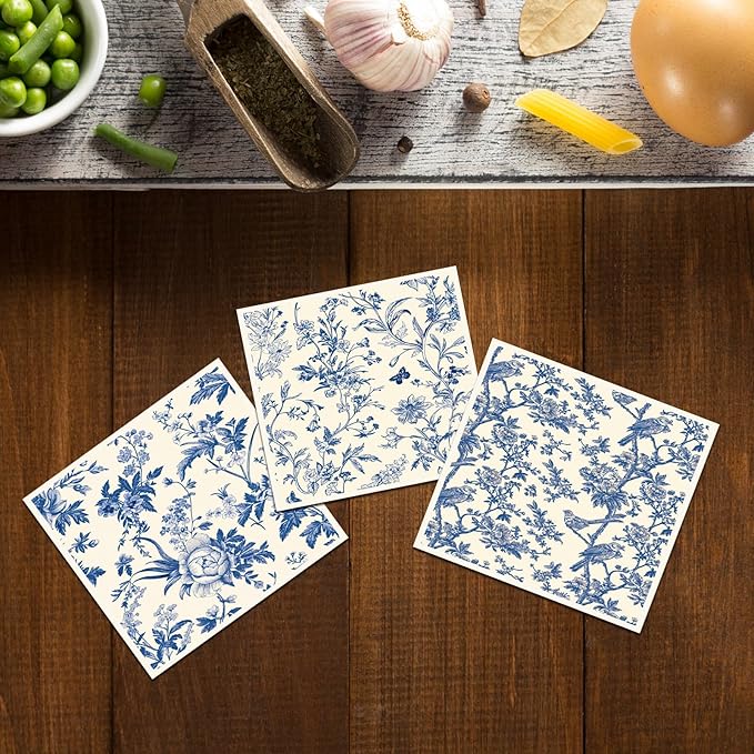 Blue Floral Swedish Dishcloths for Kitchen, 6 Pack Blue Whihe Floral Swedish Dish Cloths, Absorbent Fast Drying Sponge Cleaning Paper Towels for Cooking Home Decoration Housewarming Gift