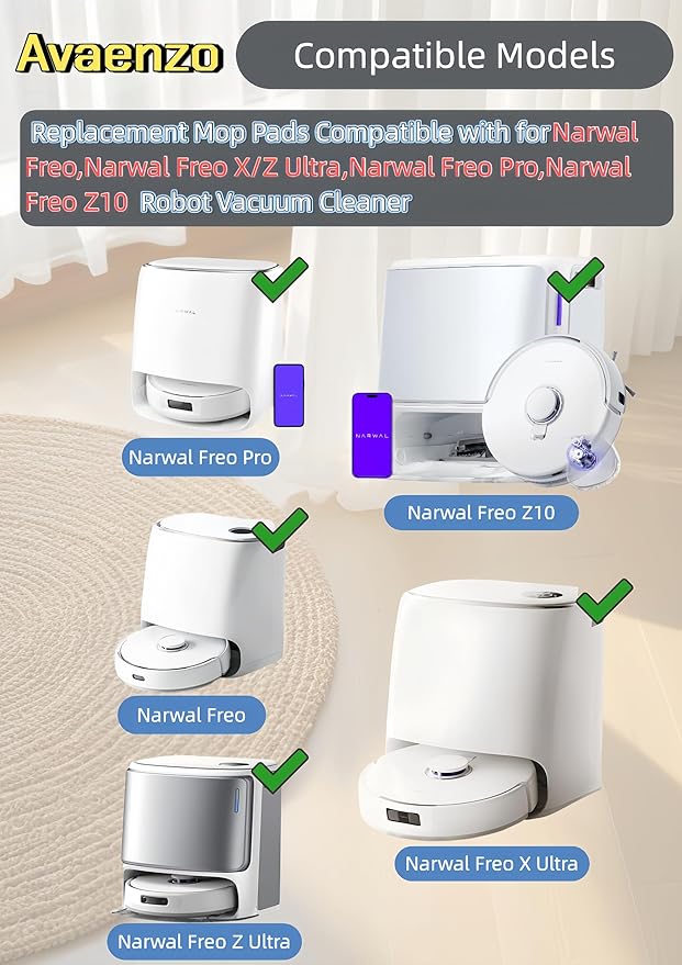 Avaenzo 8 Pack Replacement Mop Pads Compatible with Narwal Freo X Z Ultra Z10 Freo Pro J3 J4 YJCC012 YJCC015 Microfiber Resuable Mop Cloth Robot Vacuum Cleaner Accessories, White and Grey