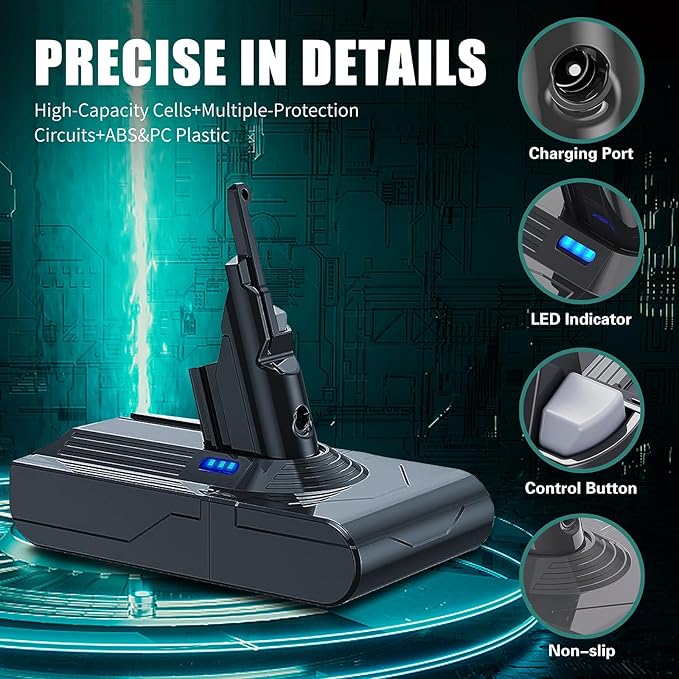 EGR Upgraded 9000mAh V8 Battery Replacement Compatible with Dyson V8 Animal Battery Replacement V8 Absolute/Motorhead/Fluffy SV10 Carbon Fiber Vacuum Cleaner 2 Filters and 3 Screws Included