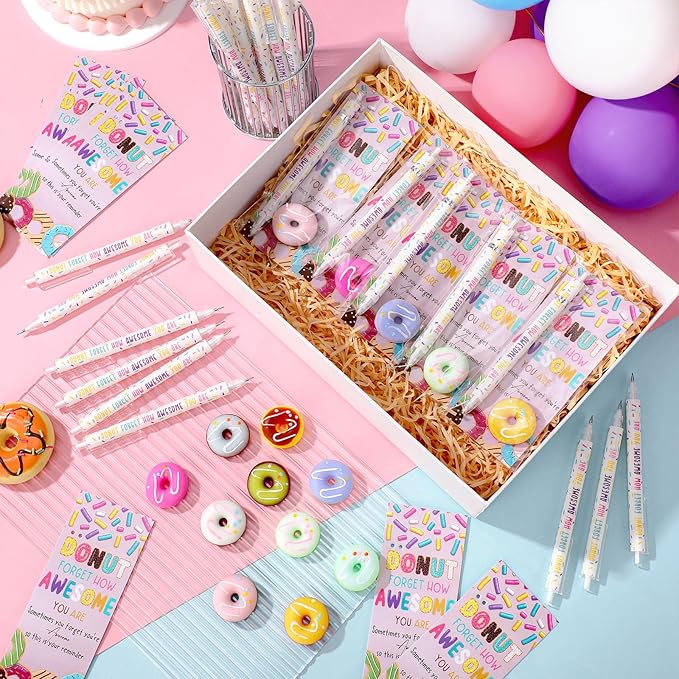 30 Sets Donuts Gifts Bulk Christmas Prizes Donuts Party Favors Inspirational Mechanical Pencil Stress Ball and Awesome Cards Christmas Office Staff Gifts for Employee Coworkers Team Group