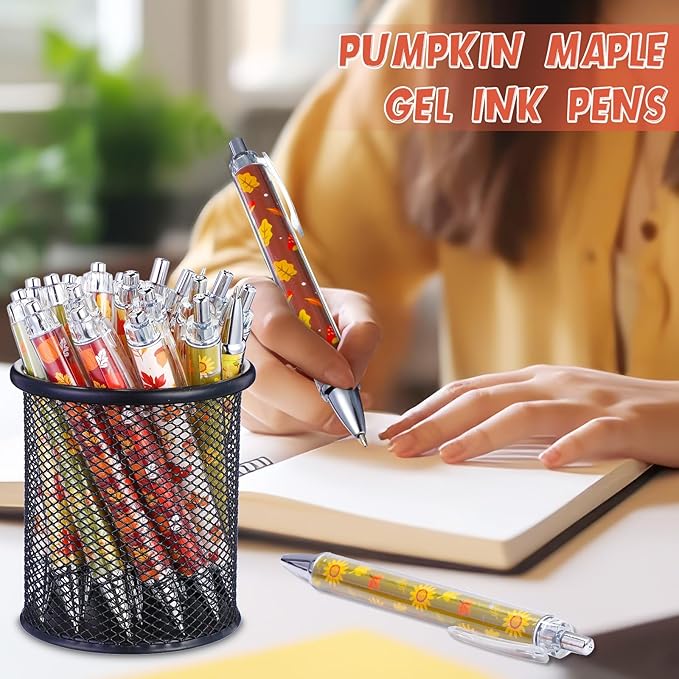 50 Pcs Fall Thanksgiving Pens Autumn Ballpoint Pens Bulk Thanksgiving Gel Pens Ink Pens Pumpkin Retractable Ballpoint Pens Novelty Maple Leaves Writing Pens for Party Office