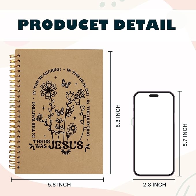 BearCake Boho Floral Christian Notebook Journal, Christian Gifts for Women, Bible Notebooks for Note Taking, Bible Journaling Notebook, Where the Jesus Hardcover Spiral Notebook 5.5x8.3 kraft paper