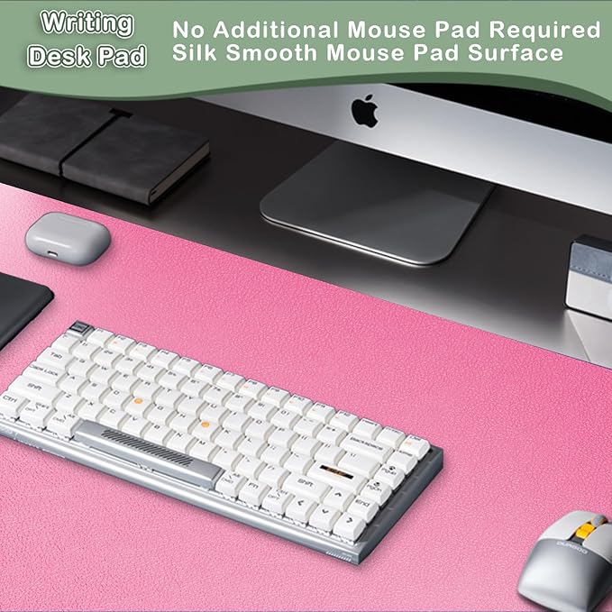 Boutilon Leather Desk Pad Protector,Non-Slip Mouse Pad,Laptop Desk Pad,Office Mouse Mat,Waterproof Leather Desk Blotter,Desk Writing Pad for Office and Home (L-Rose Pink,35"x 17")