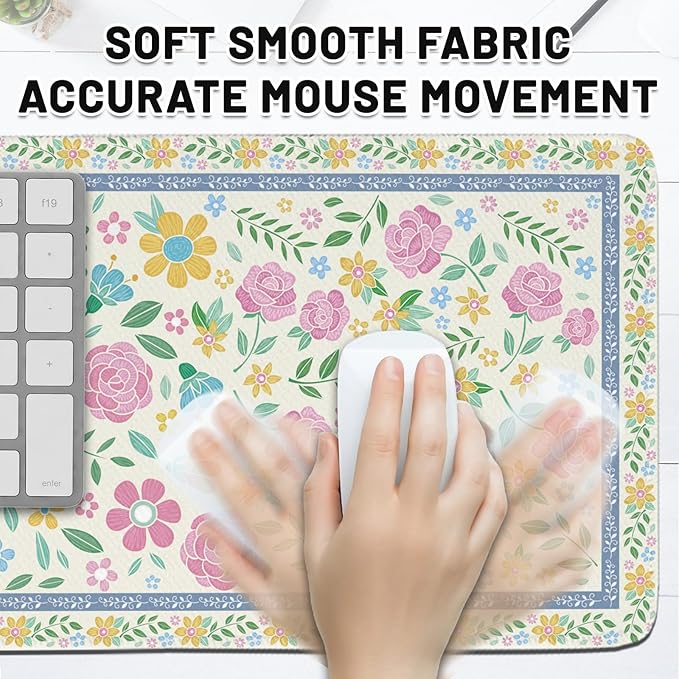 Flower Gaming Mouse Pad Large, Computer Mousepad Desk Mat PinkFloral, Birthday Gifts for Women Men Mushroom Lovers, Non-Slip Large Desk Decor Accessories for Keyboard and Mouse 11.8”x 31.4” XL