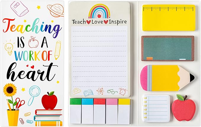 Xqumoi Teaching is A Work of Heart Sticky Notes Set Blackboard Self-Stick Note Pads Teacher Appreciation Gift Writing Memo Pads School Office Supplies