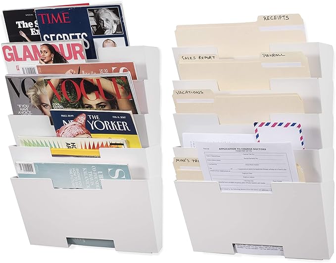 Wallniture Lisbon 10-Tier Wall Mounted File Holder and Desk Organizer, Metal White Office Organization and Storage Rack