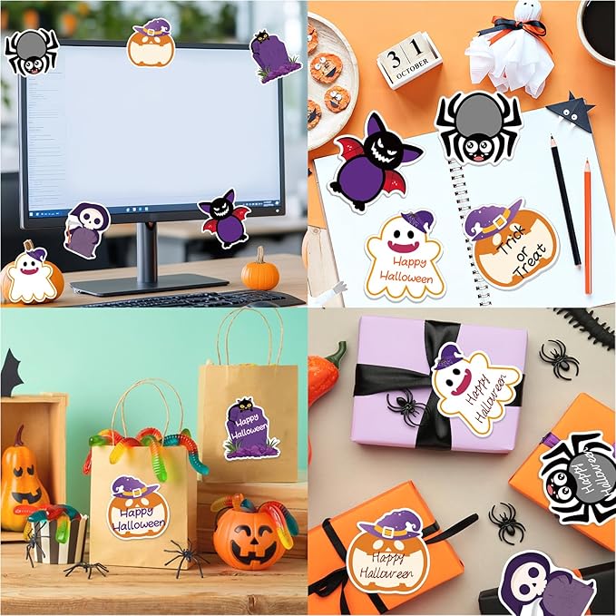 600Pcs Halloween Sticky Notes, Self-Adhesive Halloween Note Pads Spider Pumpkin Ghost Memo Pads Removable Halloween Memo Notes for Halloween School Office Home Students Teachers Favors