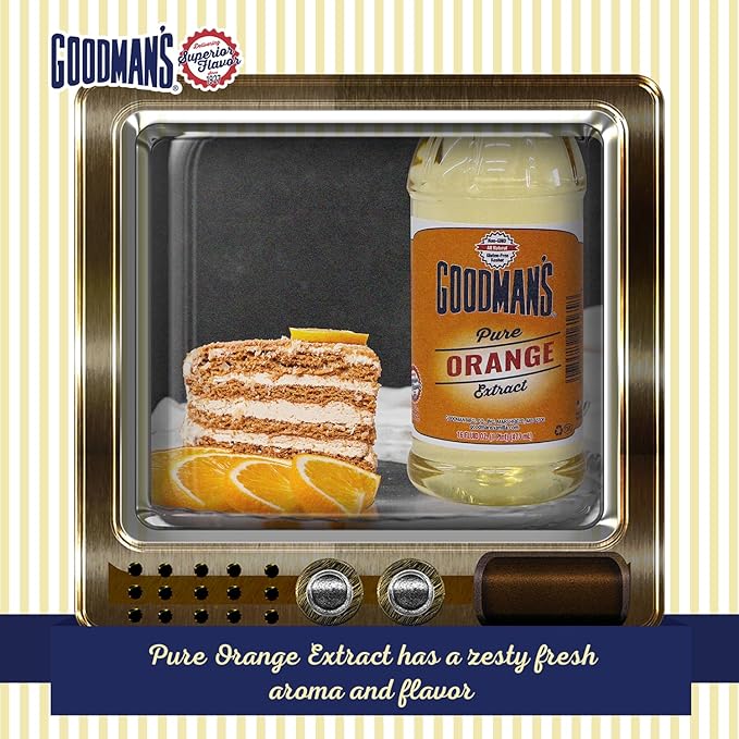 Goodman's Pure Orange Extract - Gluten-Free, Non-GMO, Kosher, Natural, Low Carb & Low Calorie, No Artificial Color, No Animal Products, No Sugar - Zesty Fresh Flavor for Baking & Cooking - 1 Pint