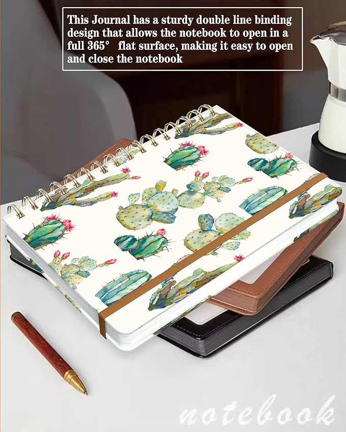 Spiral Journal Notebook for Women, Hardcover A5 College Ruled Notebook, 120 Pages, Thick Paper, Cute Lined Journal for School, Office & Work, 6 x 8.4 in(Watercolor Cactus)