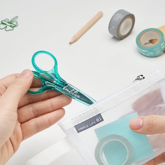 Beaditive Detail Craft Scissors Set (2 Pc.) Curved and Straight, Sharp, Compact | Sewing, Embroidery, Paper Cutting, Crafting | Stainless Steel | Protective Cover (Green)