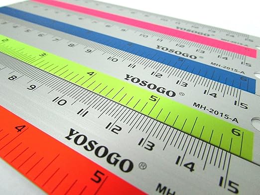 8 Inch / 20 cm Assorted Color Aluminum Ruler in Inch and CM Scale with Hanging Hole | Pack of 6