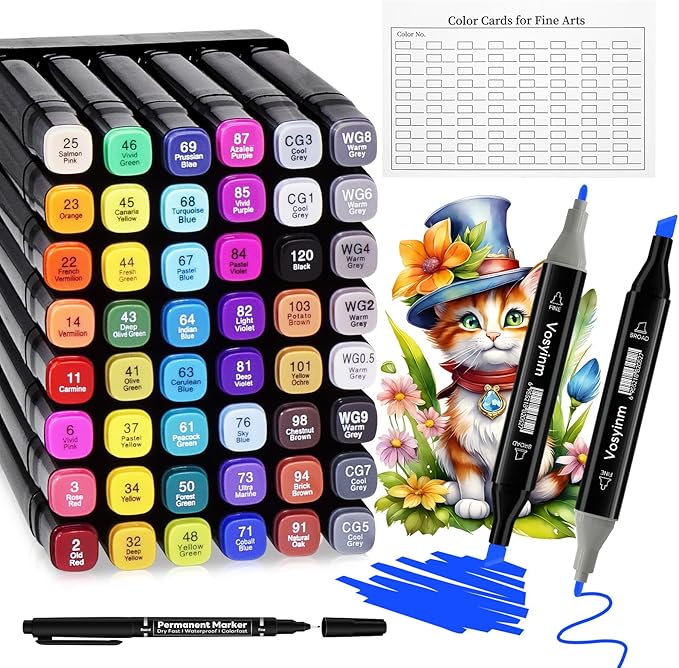 Alcohol Markers Set 48 Colors - Dual Tips Drawing Marker Alcohol Based Marker Pens for Adult Kids Coloring Painting Book Professional Art Supplies with Carrying Case