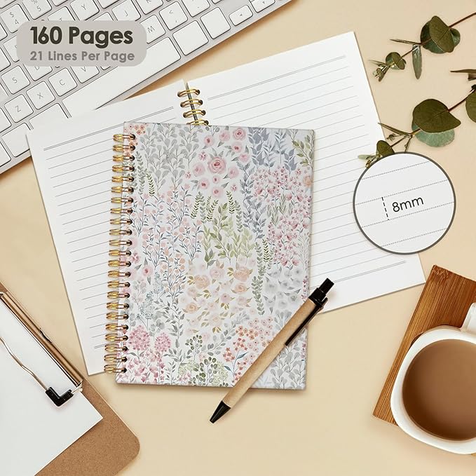 Wheatwin Floral Notebook Journal, Wildflower Cute Hardcover Spiral Notebook for Women, School Notebooks Pastel Pink Journal for Teen Girls 5.5x8.3