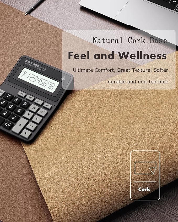YSAGi Double-Sided Desk Pad, Leather Desk Mat, Eco Cork Desk Pad Protector, Large Mouse Pad for Desk, Waterproof Desk Blotter Pad, Desk Writing Pad for Office Work/Home(23.6"x13.7",Coffee+Cork)