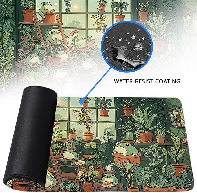 Frog Gaming Mouse Pad, Lush Green Nature Theme Mouse Pad, Indoor Frog Mousepad, Whimsical Frog Mousepad, Game Desk Accessories for Boys, Large Desk Mat for Keyboard and Mouse 11.8”x 31.4” XL