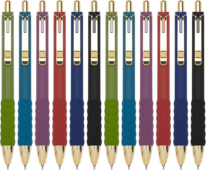 Linbsunne Gel Pens Black Ink Pen 0.5mm fine Point Pens Smooth Writing Retractable Office Supplies (Vintage-12 pcs)