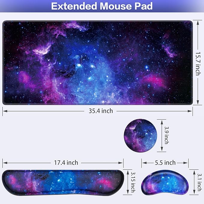 Mouse Pad with Wrist Rest,QOMOLAMA 4-in-1 Large Mousepad+Keyboard Wrist Rest+Mouse Pad Wrist Support+Cup Pad Set,Ergonomic Mouse Pad,Anti-Slip,Memory Foam Desk Mat for Home Office Gaming(35.4×15.7in)