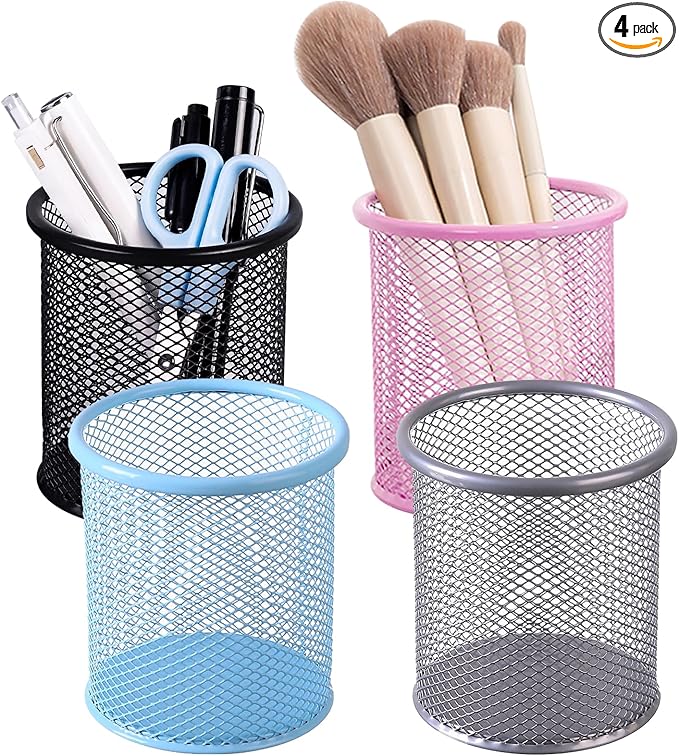 Marte Vanci Mesh Pencil Holder Pen Holder for Desk Metal Pencil Cup Holder Desktop Pencil Marker Brush Organizer for Home Office Multicolor 4 Packs