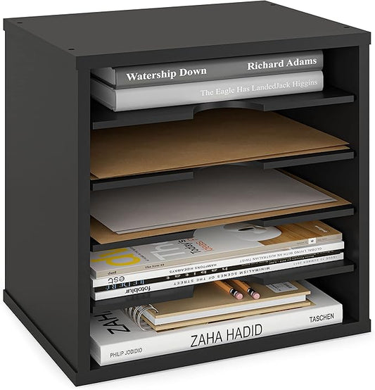 Ballucci File Organizer Paper Sorter, 5 Tier Adjustable Shelves Office Desk Organizer, 13 5/8" x 9 1/4" x 12", Black