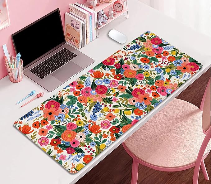 Garden Party Extended Desk Pad Flowers Mouse Pad,Gaming Desk Pad with Stitched Edges Non-Slip Rubber Base Extended XL Mousepad Big Desk Mat for Office Home Work(27.5X11.8 Inch)