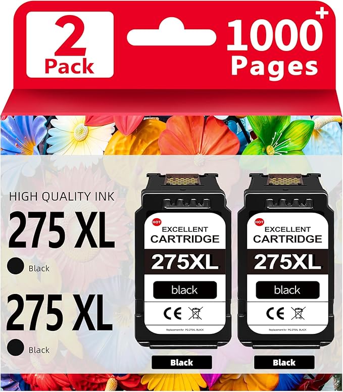 275XL Black Ink Cartridges (2-Pack)- Replacement for PG-275 Ink Cartridges for Canon Printers Compatible for TR4700 TR4720 TS3522 TS3722 TR4722 TS3500 TS3520 TS3720 TR4723 TR3700 TR4722