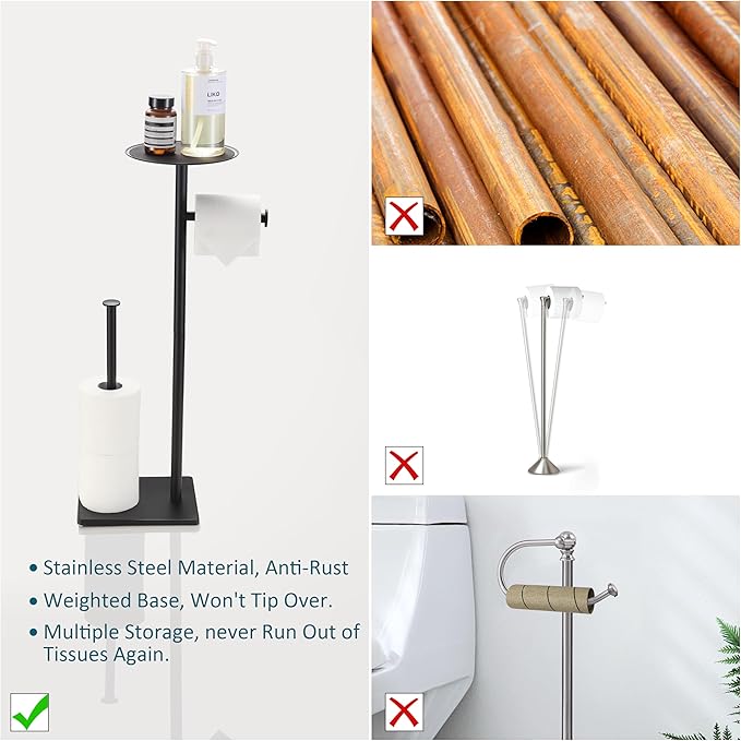 BVL Toilet Paper Holder Stand with Shelf Black Toilet Paper Holder Frees tanding with Shelf Brushed Nickel