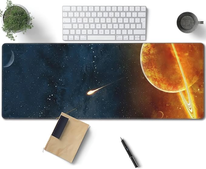 Cosmic Planet Comet Large Mouse Pad, Gaming Desk Mat, XL Keyboard Desk Pad Mat for Desktop, 31.5"x11.8" Non-Slip Base Big Mousepad with Stitched Edges