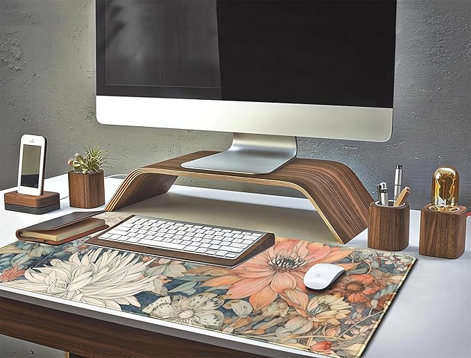 Japanese Minimalist Floral Desk Mat Aesthetic Flowers XL Large Extended Gaming Mouse Pad with Stitched Edges, Big Laptop Computer Keyboard and Mouse Mat for Girl Women Office Decor 31.5x11.8 in