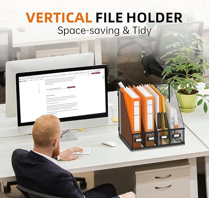 DALTACK Desk Organizers Metal Magazine File Holder with 4 Vertical Compartments Folder Storage Binder Organizer for Office Home School Organization, Black