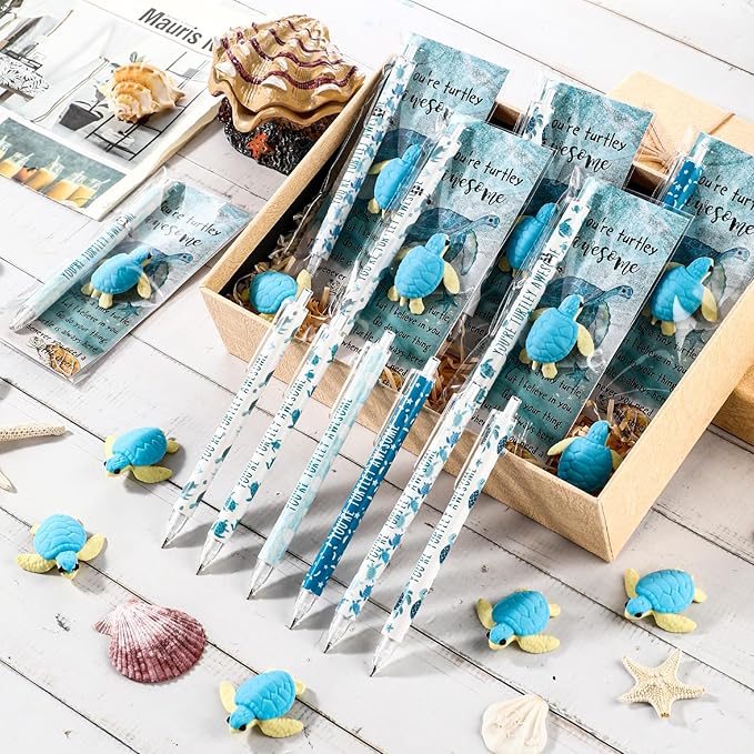 60 Sets Christmas Inspirational Gifts Turtle Pencils Bulk 6 Styles 0.7 mm Mechanical Pencils with Erasers Positive Cards for Xmas Holiday Student Teacher Coworker School Office Supplies