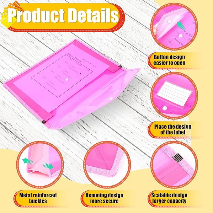 Epakh 3 Pack B4 Plastic Expanding File Folders Wallet for School Classroom Envelope File Folder Document Organizer Colorful Receipt Organizer with Snap Closure for Office (Pink Purple Orange)