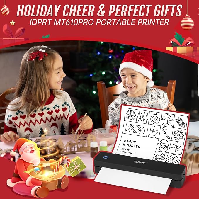 iDPRT Portable-Printer Wireless for Travel, 300DPI Inkless Thermal Small Printers for Home Use, Office, Vehicles, Mobile Bluetooth Printer Supports 8.5" x 11" US Letter, for Smartphone & PC,Dark Black