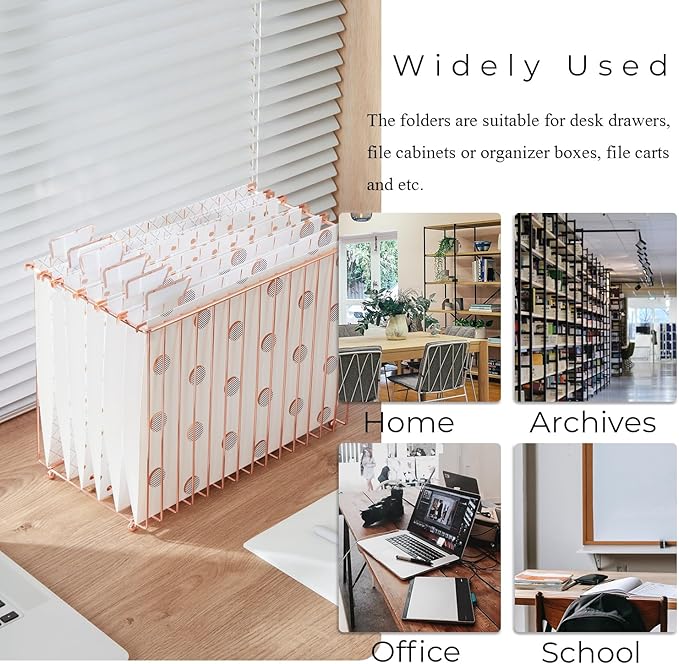 Y YOMA 1 Pack Rose Gold Desktop Hanging File Organizer | 12 Pack Rose Gold Hanging File Folders with Tabs & Insert | Letter Size Metal File Kit for Desk Home Office, I Shaped