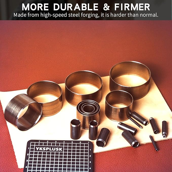 Leather Circle Cutter Tool Set, 31 Pieces Circle Punch Tools 1-25mm 30 35 40 45 50 55mm, High Carbon Steel Round Leather Cutting Dies - Hole Punch Tool Kit for DIY Crafts