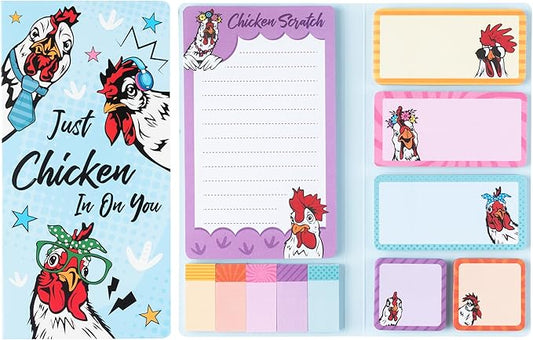 B1ykin Sticky Notes Set, Cartoon Theme Cute Self-Stick Notes Pad Teacher Appreciation Gifts， Self-Adhesive Writing Memo Pages Sticky to Do Notepad Thank You Gift for School (New Funny Chickens)