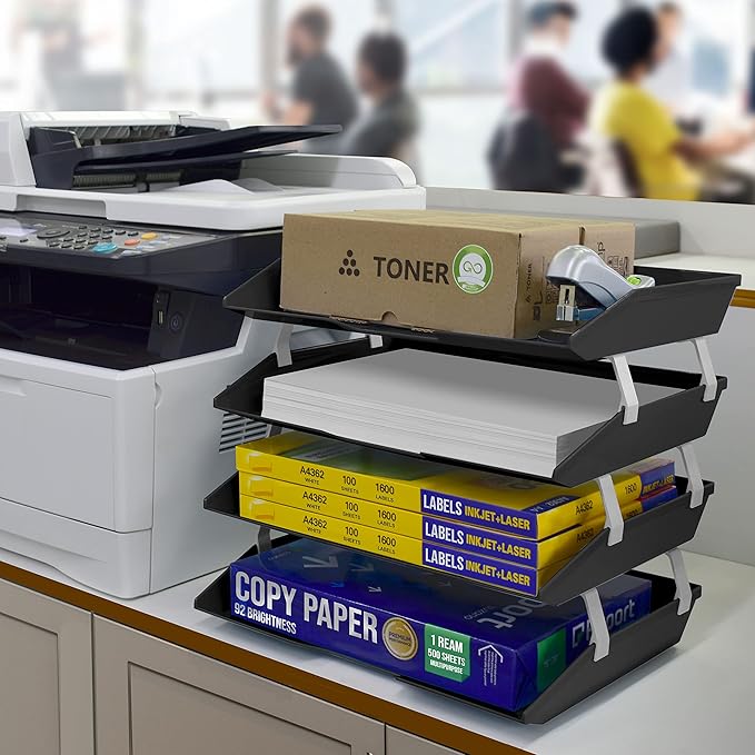 Acrimet Facility 4 Tier Letter Tray, Side Load, Letter Size/A4, Desktop File Organizer, Plastic (Black)