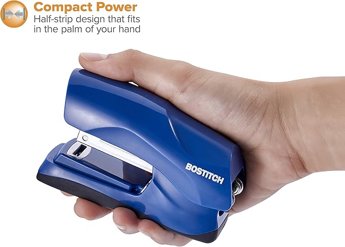 Bostitch Office Heavy Duty Stapler, 40 Sheet Capacity, No Jam, Half Strip, Fits into the Palm of Your Hand, For Classroom, Office or Desk, Navy Blue