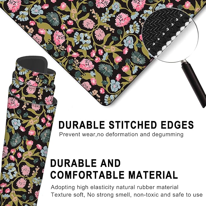 Gaming Mouse Pad, Vintage William Morris Floral Large Desk Mat for Keyboard and Mouse,Non-Slip Rubber Base and Stitched Edges Desk Pad for Home Office 35.4x15.7in