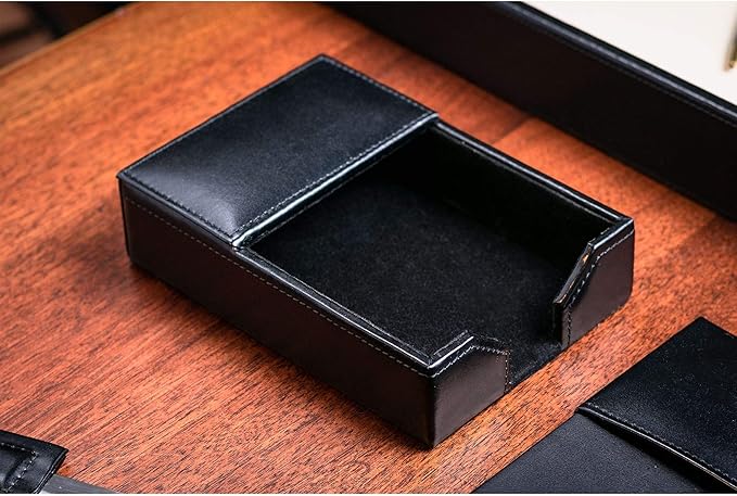 Dacasso Bonded Set Luxury Leather Desk Pad & Desk Organization Essentials, 9 Piece, Black