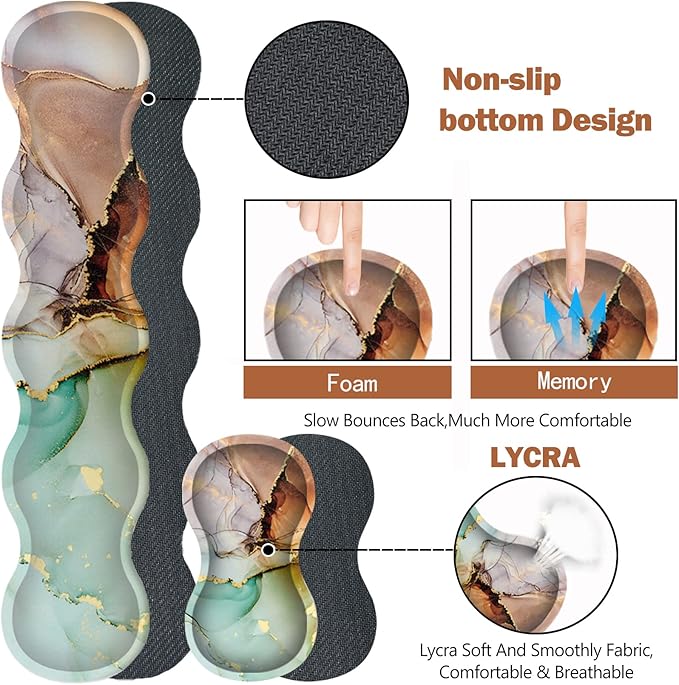 Upgraded Extended Gaming Mouse Pad, Keyboard Wrist Rest Pad, Wrist Support Mousepad Set, Artso Large Rubber Base Stitched Edges Desk Pad (35 x15.5 in) for Office, Home,Abstract Art Marble